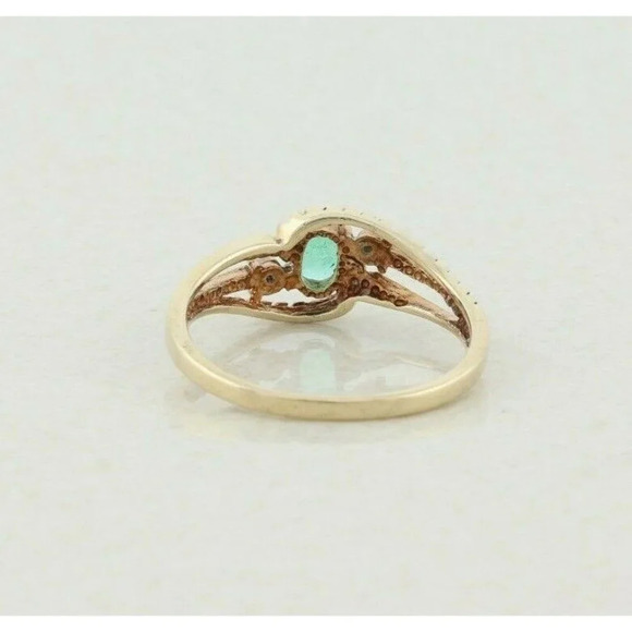10k Yellow Gold Natural Green Emerald and Diamond Ring Size 7 1/4 - Picture 7 of 7